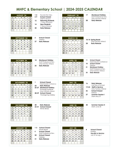 2024-25 Montessori School Academic Calendar